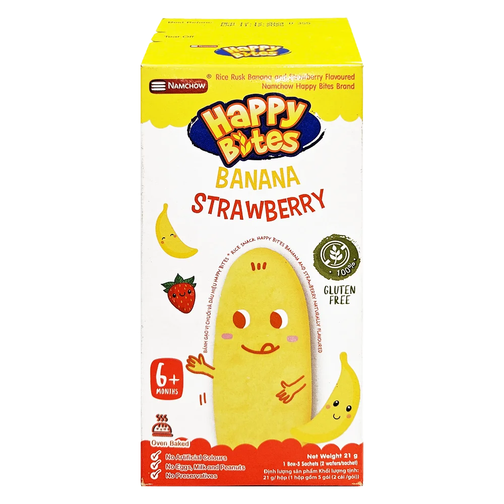 Bánh gạo Happy Bite Vị Chuối và Dâu 21g