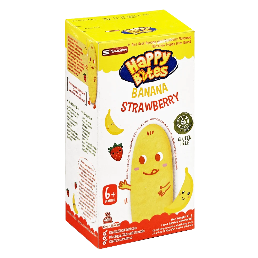 Bánh gạo Happy Bite Vị Chuối và Dâu 21g