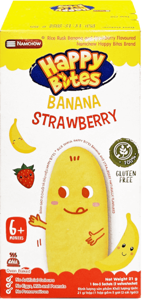Bánh gạo Happy Bite Vị Chuối và Dâu 21g