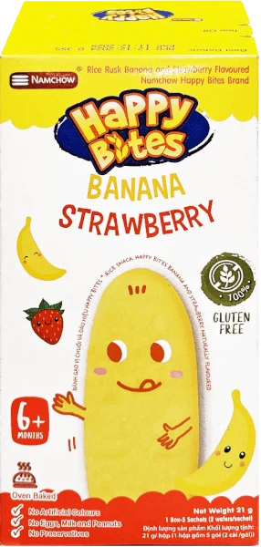 Bánh gạo Happy Bite Vị Chuối và Dâu 21g
