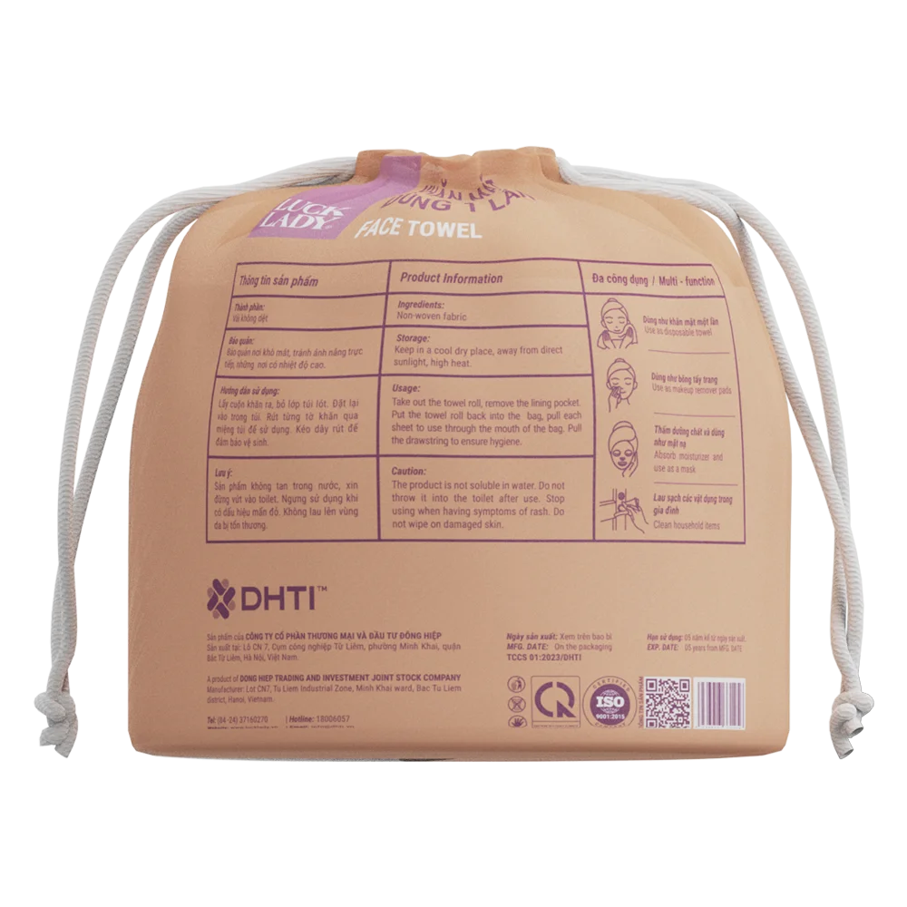 Khăn mặt dùng một lần Luck Lady 80 tờ (túi rút tròn)