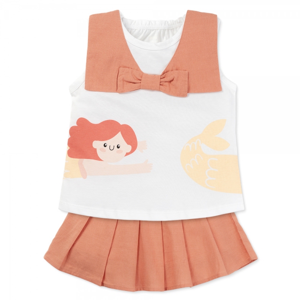 Bộ bé gái ngắn BST Aloha Animo TX0425071 (1-6Y,Trắng-cam,TT02)