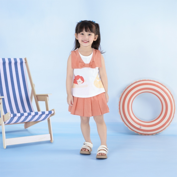 Bộ bé gái ngắn BST Aloha Animo TX0425071 (1-6Y,Trắng-cam,TT02)