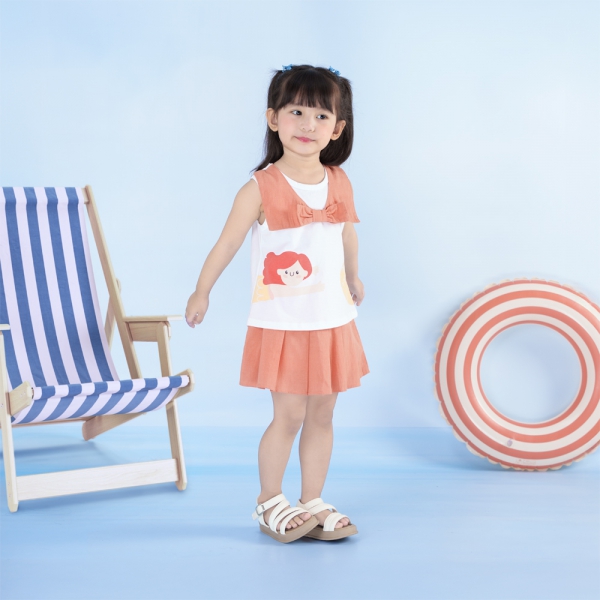 Bộ bé gái ngắn BST Aloha Animo TX0425071 (1-6Y,Trắng-cam,TT02)