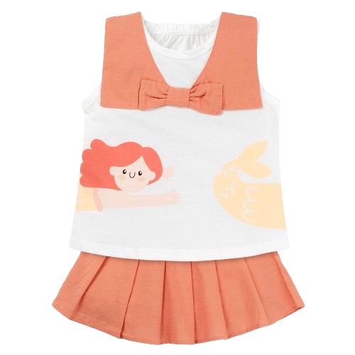 Bộ bé gái ngắn BST Aloha Animo TX0425071 (1-6Y,Trắng-cam,TT02)