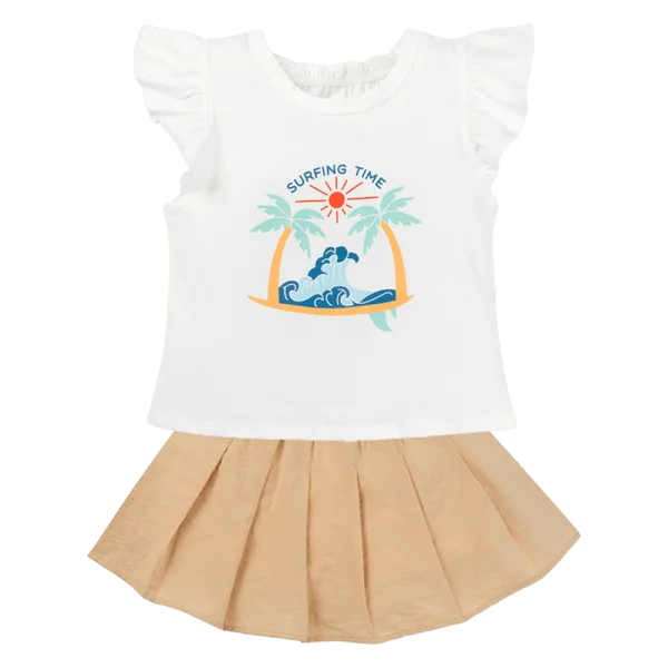 Bộ bé gái ngắn Bst Aloha Animo TX0425069 (1-6Y,Trắng-be,TT02)