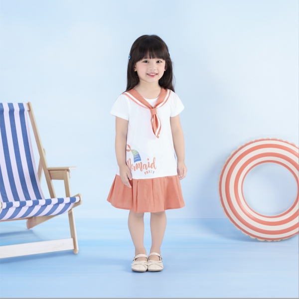 Đầm bé gái BST Aloha Animo TX0525065 (1-6Y,Trắng-cam,TT02)