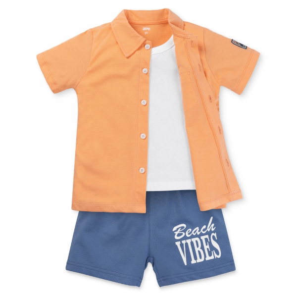 Bộ bé trai ngắn sơ mi Bst Aloha Animo HN0625007 (1-6Y,Cam-dương,TT01)