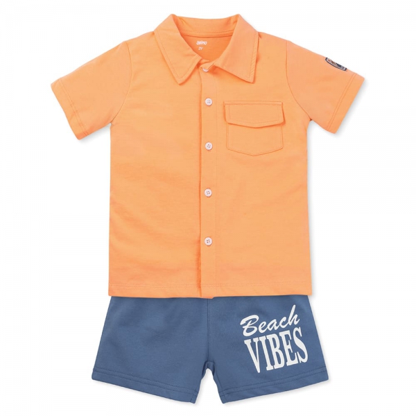 Bộ bé trai ngắn sơ mi Bst Aloha Animo HN0625007 (1-6Y,Cam-dương,TT01)