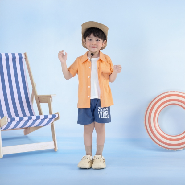 Bộ bé trai ngắn sơ mi Bst Aloha Animo HN0625007 (1-6Y,Cam-dương,TT01)