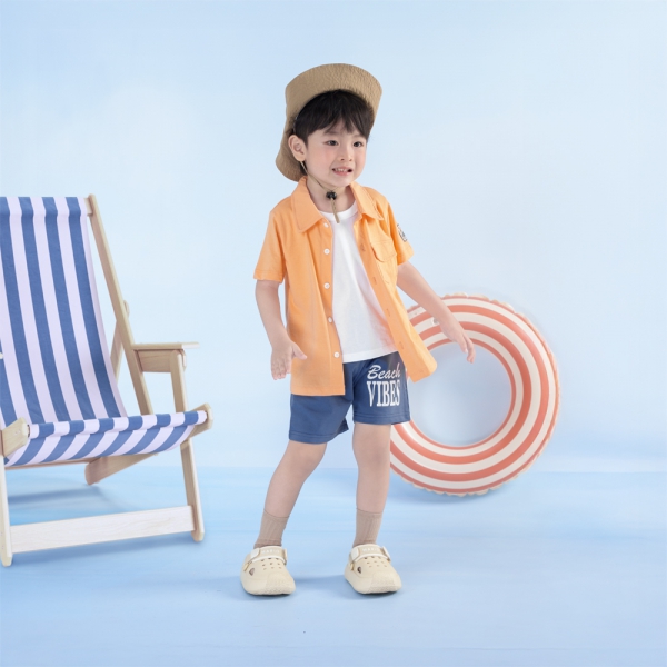 Bộ bé trai ngắn sơ mi Bst Aloha Animo HN0625007 (1-6Y,Cam-dương,TT01)