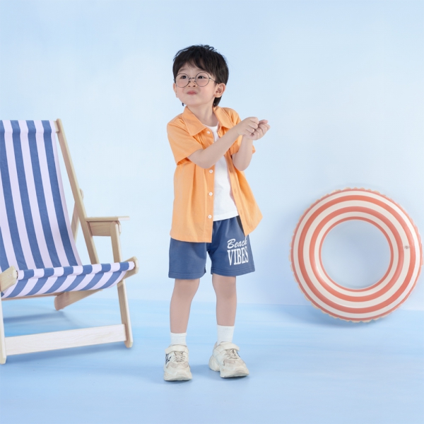 Bộ bé trai ngắn sơ mi Bst Aloha Animo HN0625007 (1-6Y,Cam-dương,TT01)