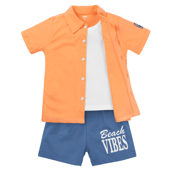 Bộ bé trai ngắn sơ mi Bst Aloha Animo HN0625007 (1-6Y,Cam-dương,TT01)