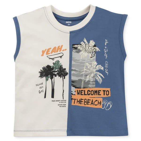 Bộ bé trai ngắn sát nách Bst Aloha Animo HN0625006 (1-6Y,Kem-dương,TT02)