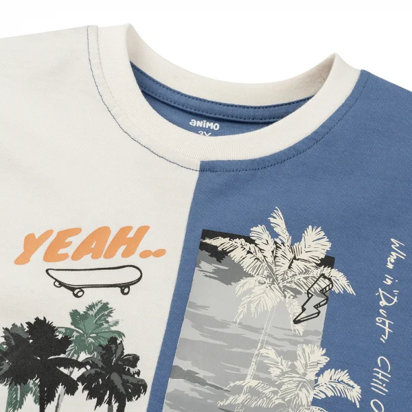 Bộ bé trai ngắn sát nách Bst Aloha Animo HN0625006 (1-6Y,Kem-dương,TT02)