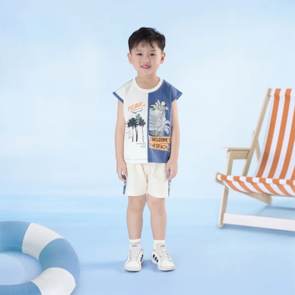 Bộ bé trai ngắn sát nách Bst Aloha Animo HN0625006 (1-6Y,Kem-dương,TT02)