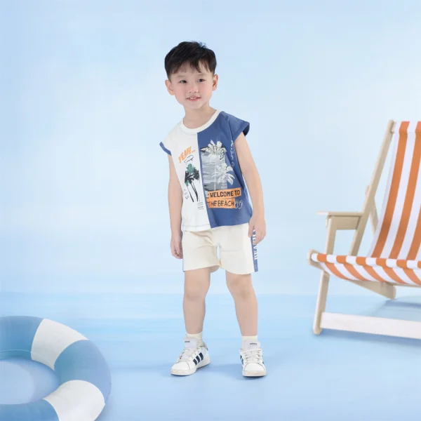 Bộ bé trai ngắn sát nách Bst Aloha Animo HN0625006 (1-6Y,Kem-dương,TT02)