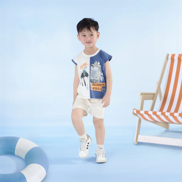 Bộ bé trai ngắn sát nách Bst Aloha Animo HN0625006 (1-6Y,Kem-dương,TT02)