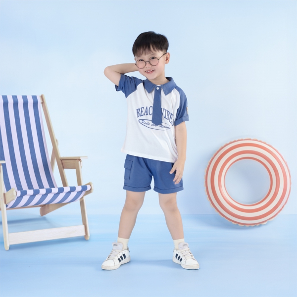 Bộ bé trai ngắn cavat Bst Aloha Animo HN0625005 (1-6Y,Trắng-dương,TT02)
