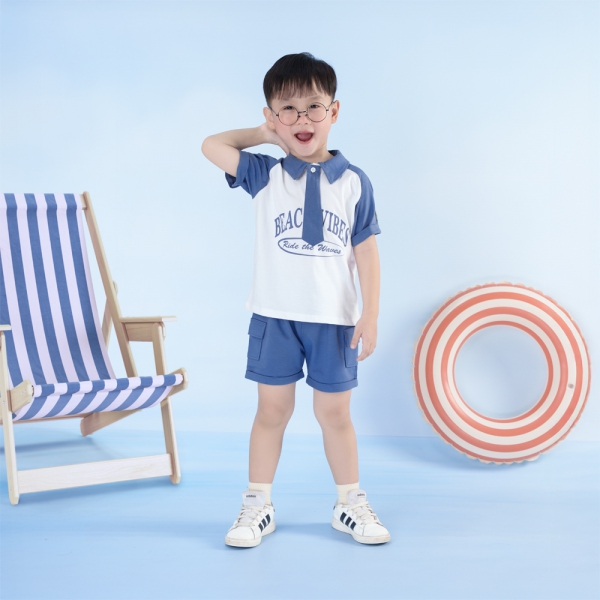 Bộ bé trai ngắn cavat Bst Aloha Animo HN0625005 (1-6Y,Trắng-dương,TT02)