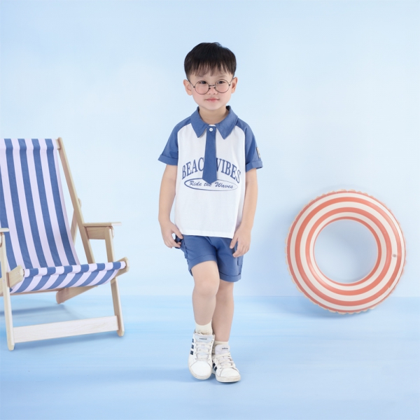 Bộ bé trai ngắn cavat Bst Aloha Animo HN0625005 (1-6Y,Trắng-dương,TT02)