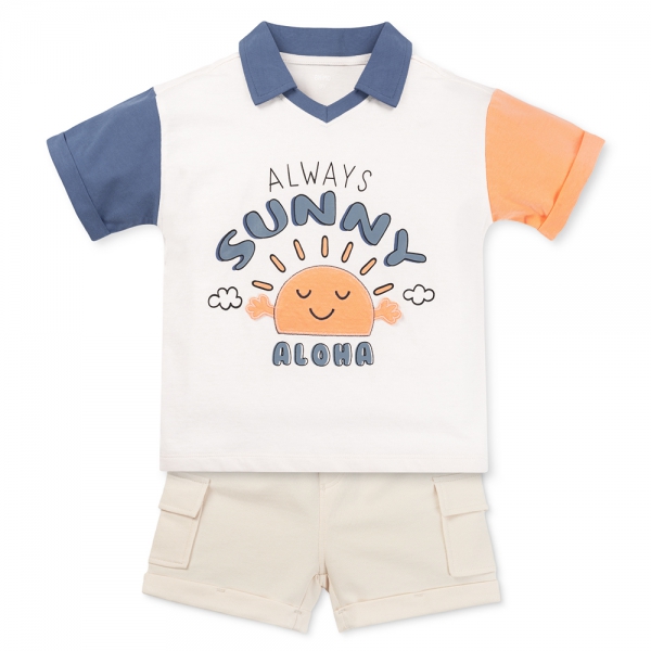 Bộ bé trai ngắn sơ mi Bst Aloha Animo HN0625007 (1-6Y,Cam-dương,TT01)