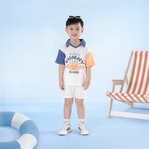 Bộ bé trai ngắn cavat Bst Aloha Animo HN0625005 (1-6Y,Trắng-dương,TT02)