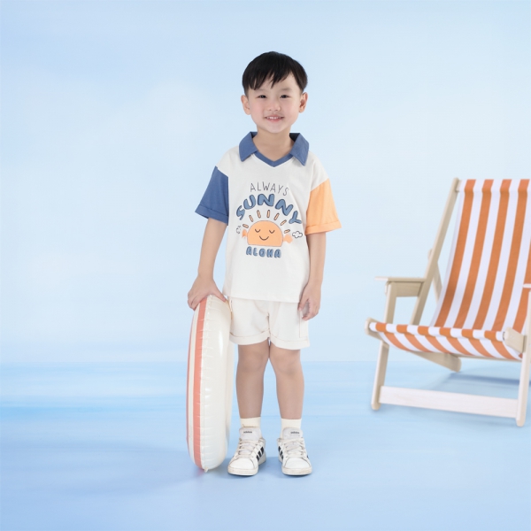 Bộ bé trai ngắn sơ mi Bst Aloha Animo HN0625007 (1-6Y,Cam-dương,TT01)