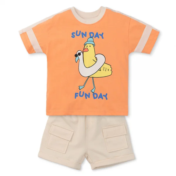 Bộ bé trai ngắn Bst Aloha Animo HN0625009 (1-6Y,Cam-kem,TT02)