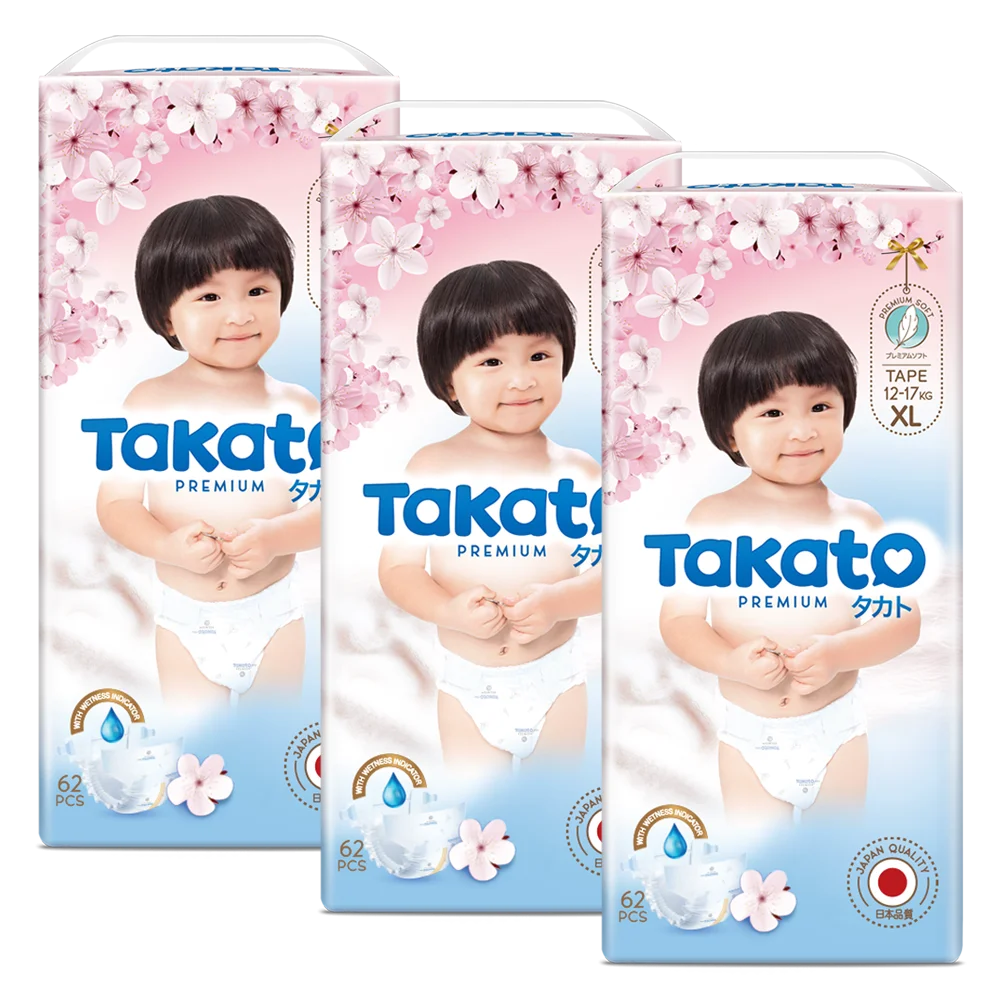 Combo 3 Tã dán Takato siêu mềm mại (XL, 62 miếng)