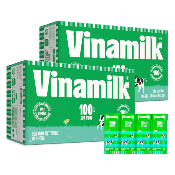 COmbo 2 thùng Sữa tươi tiệt trùng có đường Vinamilk 180ml - Lốc 4 hộp