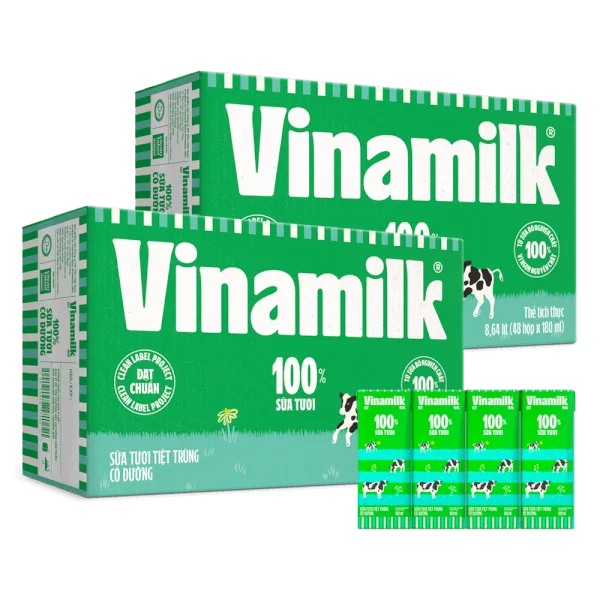 COmbo 2 thùng Sữa tươi tiệt trùng có đường Vinamilk 180ml - Lốc 4 hộp