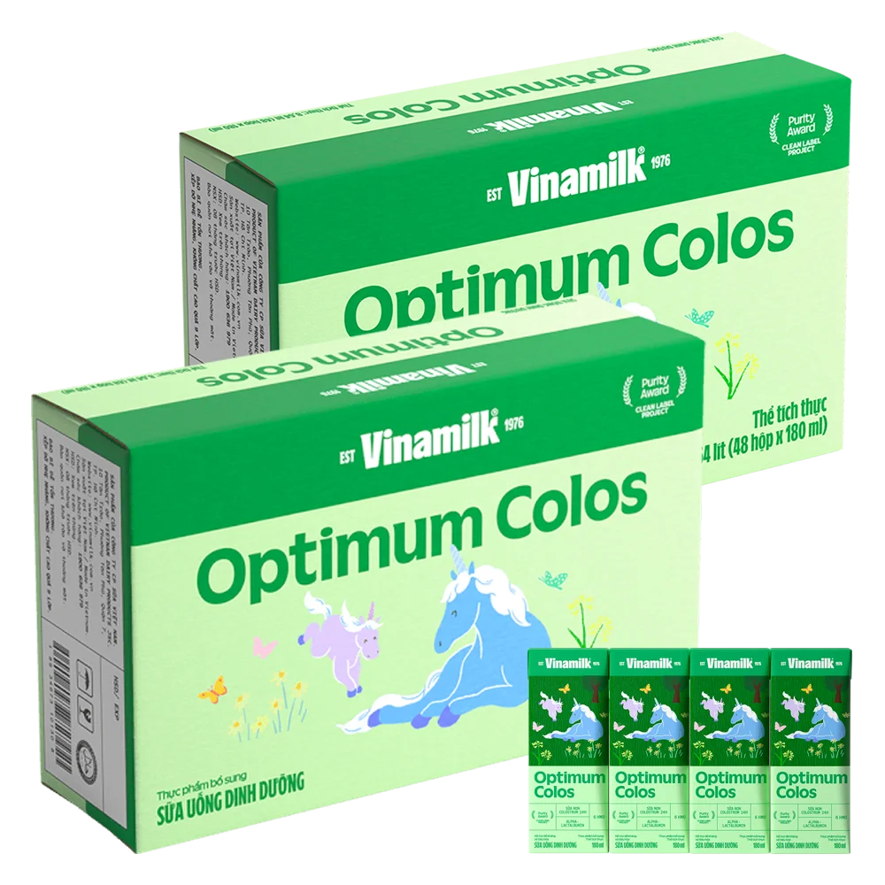 Combo 2 thùng Sữa uống dinh dưỡng Optimum Colos 180ml (Lốc 4 hộp) new