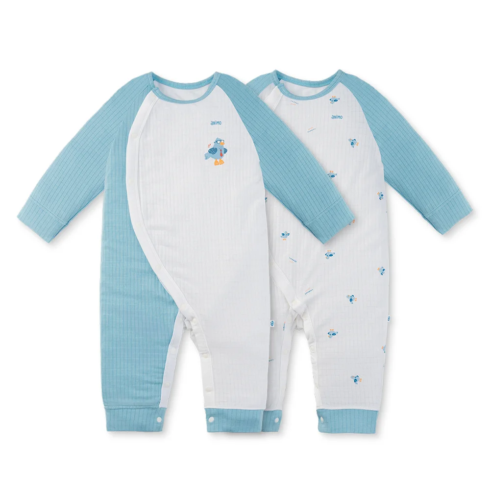 Set 2 bodysuit rayon chống muỗi dài Animo VD0425041 (0-12M,Dương-trắng,TT06)