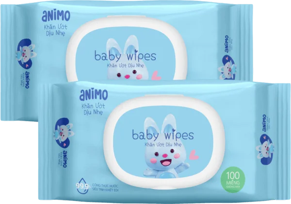 Combo 2 Khăn Ướt Dịu Nhẹ Animo không mùi (100 tờ) - Pink mom