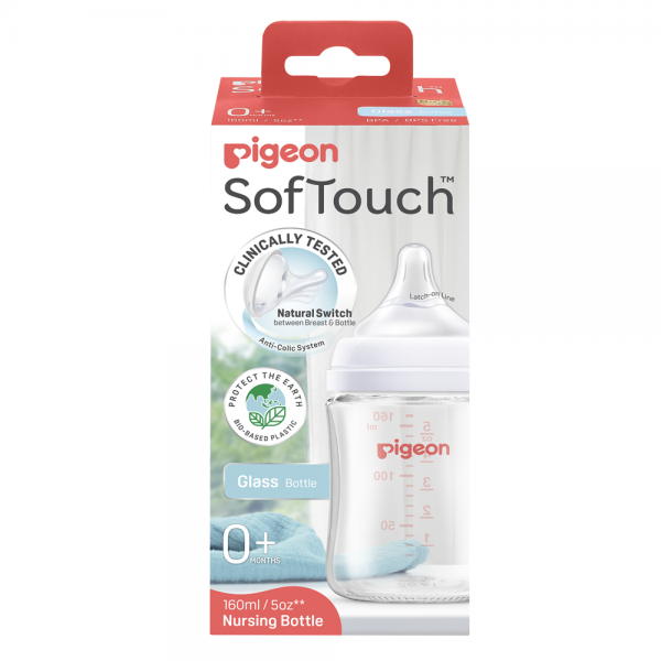 Bình Sữa Pigeon Thuỷ Tinh Softouch Baby Friendly World (160ml,SS)