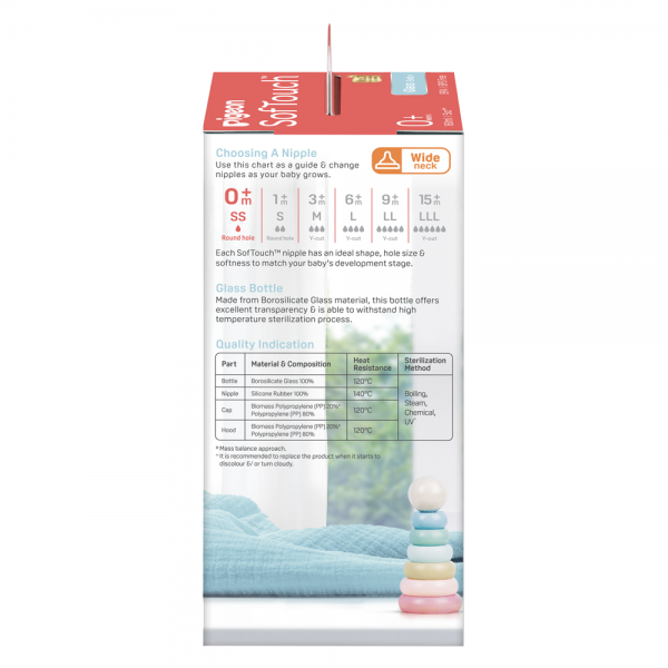 Bình Sữa Pigeon Thuỷ Tinh Softouch Baby Friendly World (160ml,SS)