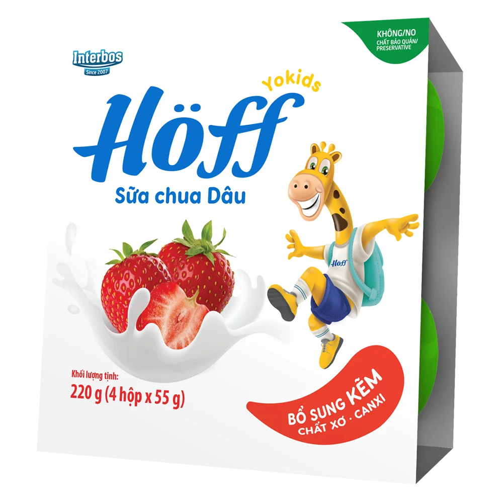 Sữa chua hoa quả Hoff  - Dâu tây (Lốc 4 hủ) (Giao mẫu ngẫu nhiên)