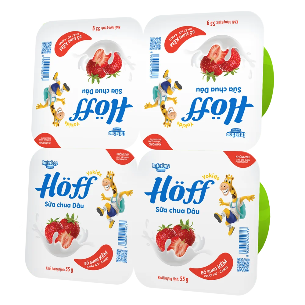 Sữa chua hoa quả Hoff  - Dâu tây (Lốc 4 hủ) (Giao mẫu ngẫu nhiên)