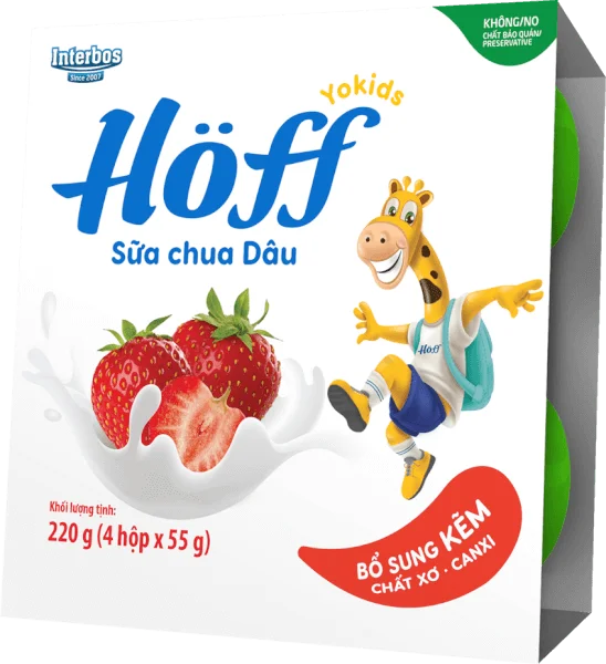 Sữa chua hoa quả Hoff  - Dâu tây (Lốc 4 hủ) (Giao mẫu ngẫu nhiên)