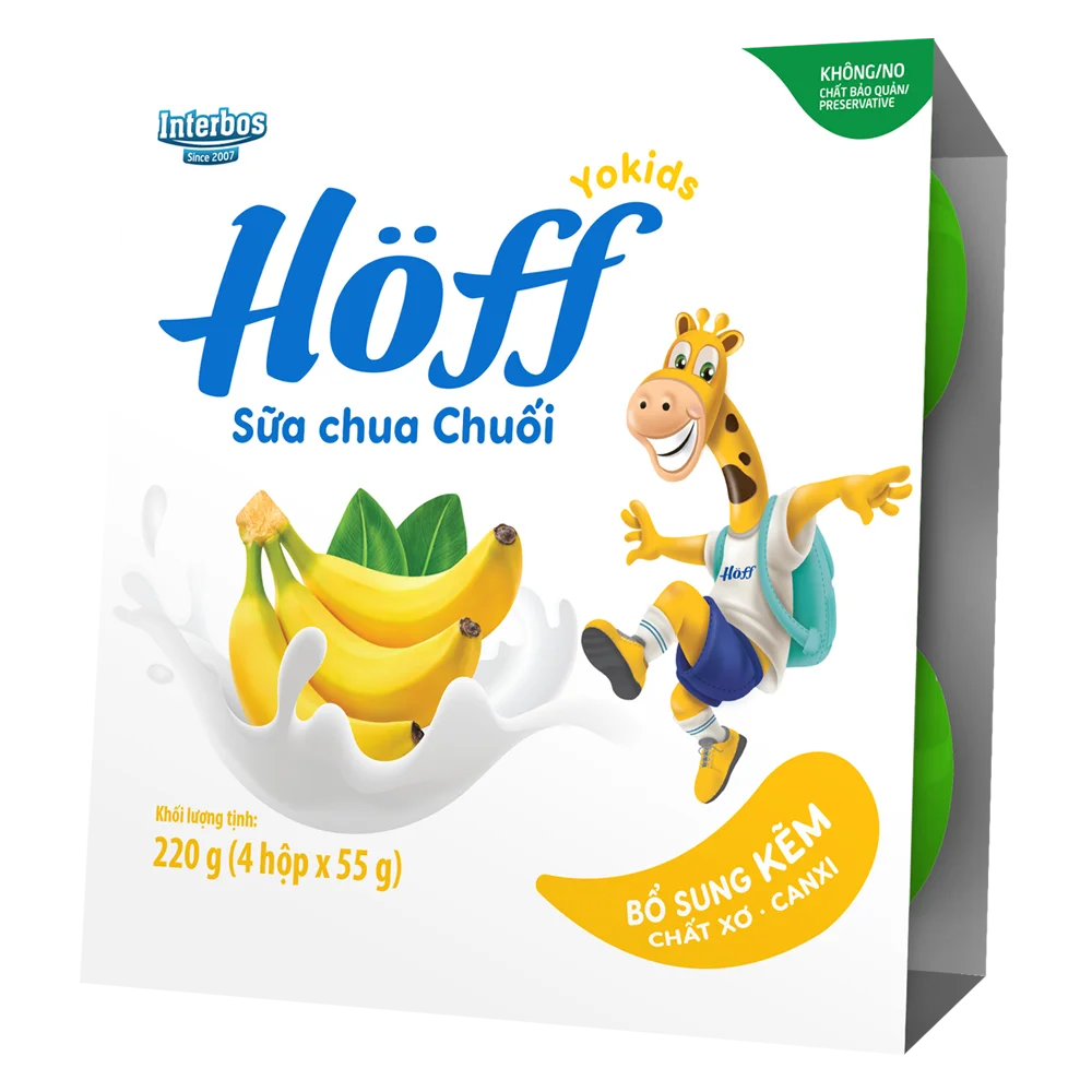 Combo 2 Sữa chua hoa quả Hoff  - Chuối (Lốc 4 hủ)