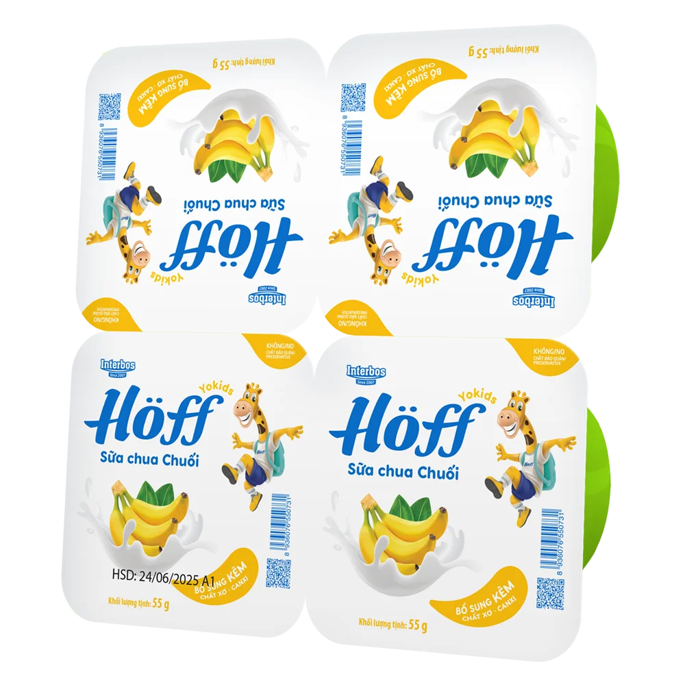 Combo 2 Sữa chua hoa quả Hoff  - Chuối (Lốc 4 hủ)