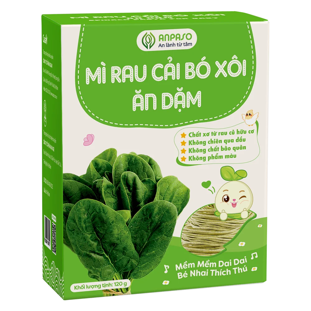 Combo 2 Mì cải bó xôi ăn dặm cho bé Anpaso 120g
