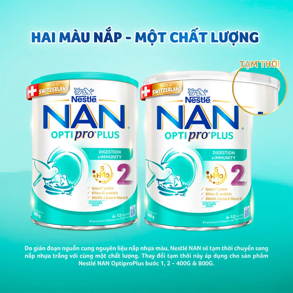 Sữa Nan Optipro PLUS 2 800g, với 5HMO, sản xuất tại Thụy Sỹ (6-12 tháng) (Giao bao bì ngẫu nhiên)