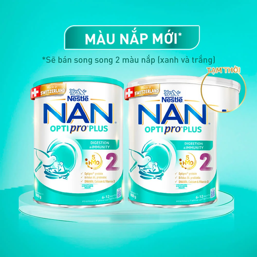 Sữa Nan Optipro PLUS 2 800g, với 5HMO, sản xuất tại Thụy Sỹ (6-12 tháng) (Giao bao bì ngẫu nhiên)