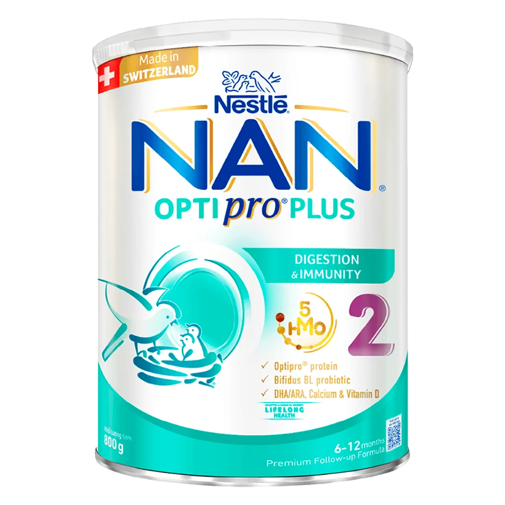 Sữa Nan Optipro PLUS 2 800g, với 5HMO, sản xuất tại Thụy Sỹ (6-12 tháng) (Giao bao bì ngẫu nhiên)
