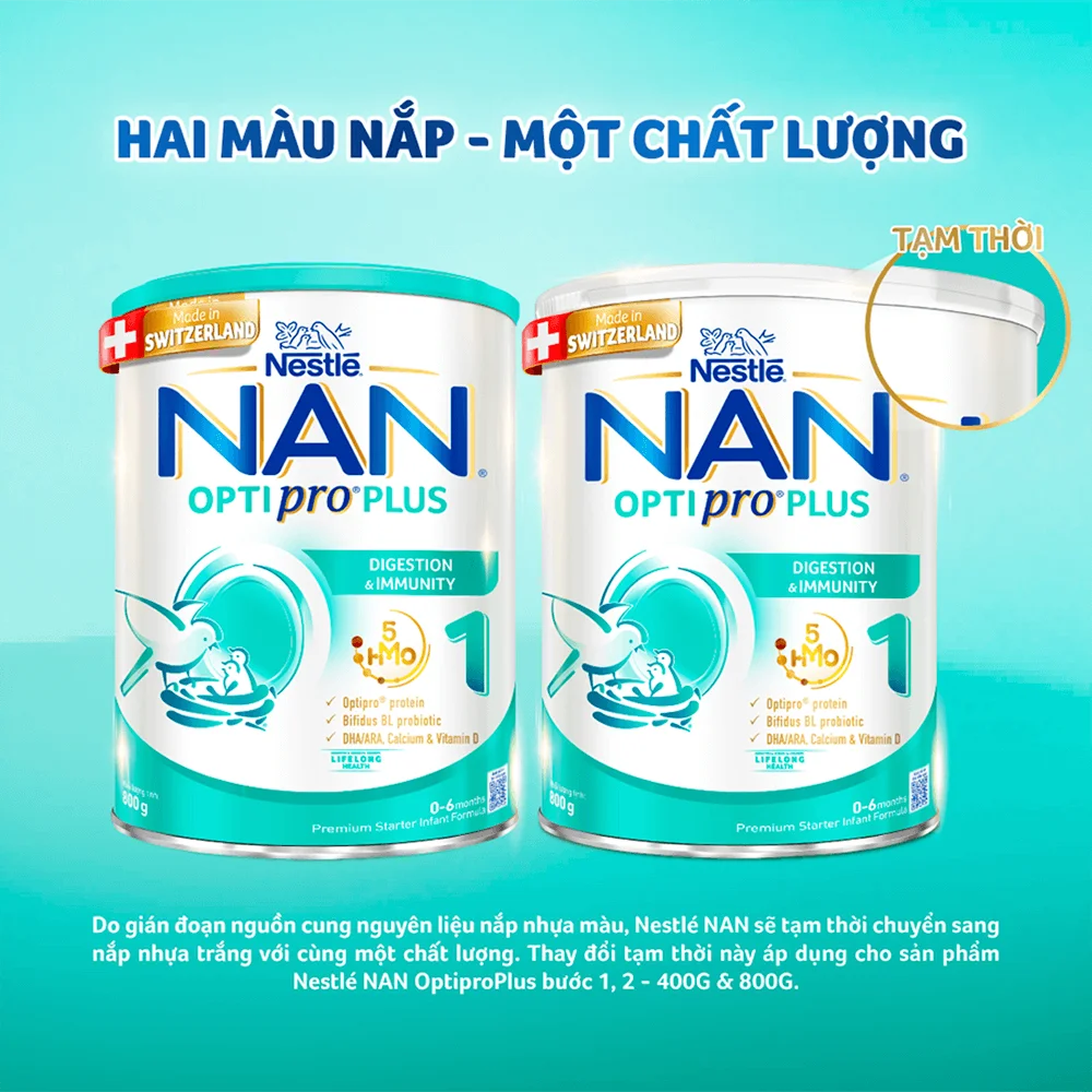 Sữa Nan Optipro PLUS 1 800g, với 5HMO, sản xuất tại Thụy Sỹ (0-6 tháng) (Giao bao bì ngẫu nhiên)