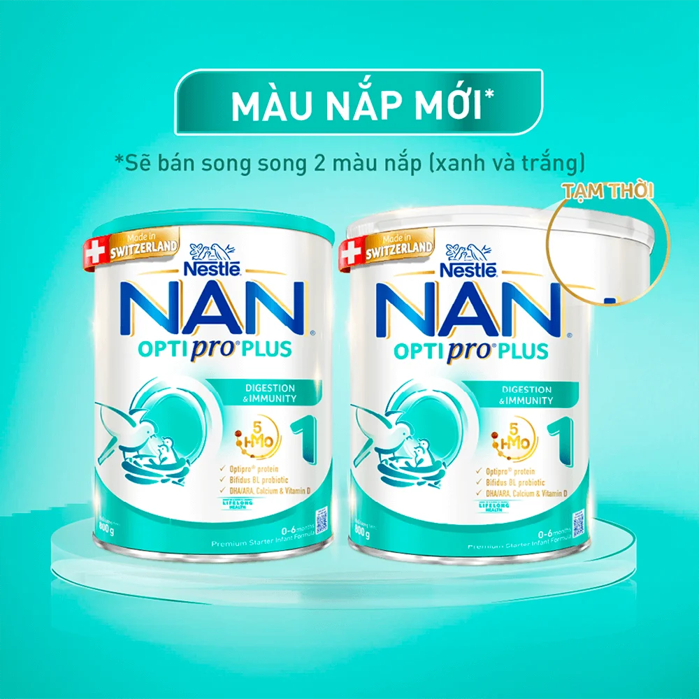 Sữa Nan Optipro PLUS 1 800g, với 5HMO, sản xuất tại Thụy Sỹ (0-6 tháng) (Giao bao bì ngẫu nhiên)
