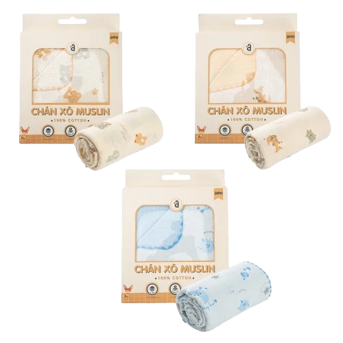 Chăn xô nhăn Cotton 4 lớp cao cấp Animo T2304_NBA002 (75x100cm,1 cái,Giao màu ngẫu nhiên)