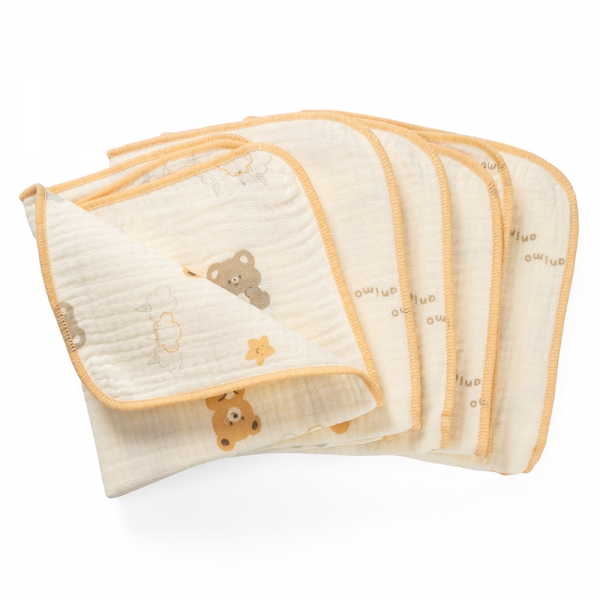 Khăn sữa xô nhăn Cotton 4 lớp Animo T2304_NBA001 (25x28cm,5 cái,Giao mẫu ngẫu nhiên)